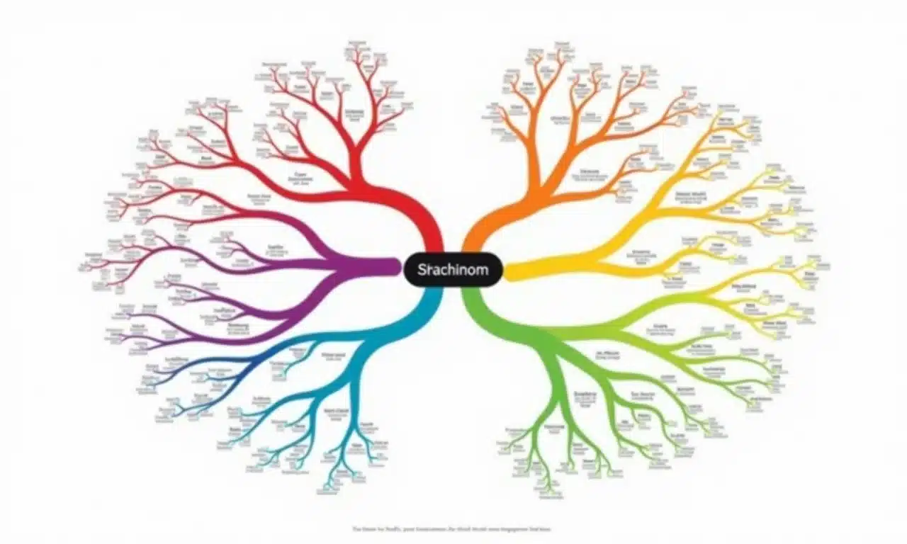 Diagrama da estrutura gramatical de uma língua fictícia.