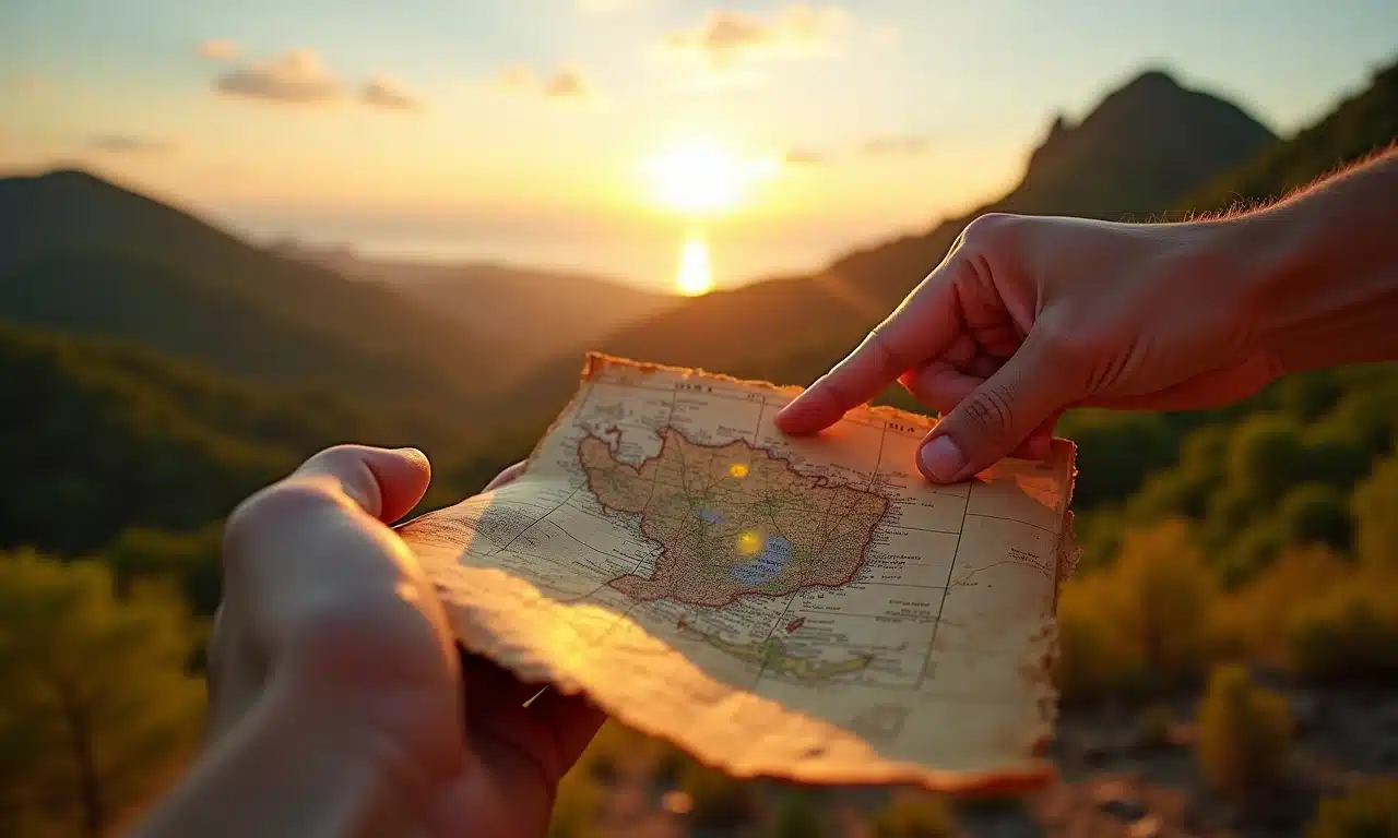 Mão segurando mapa, simbolizando o 'Chamado à Aventura' na Jornada do Herói.