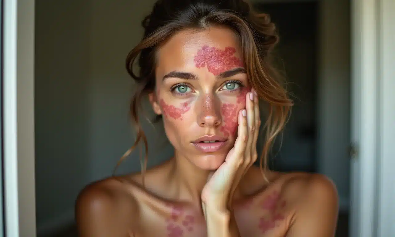 Mulher com pele irritada após esfoliação excessiva.