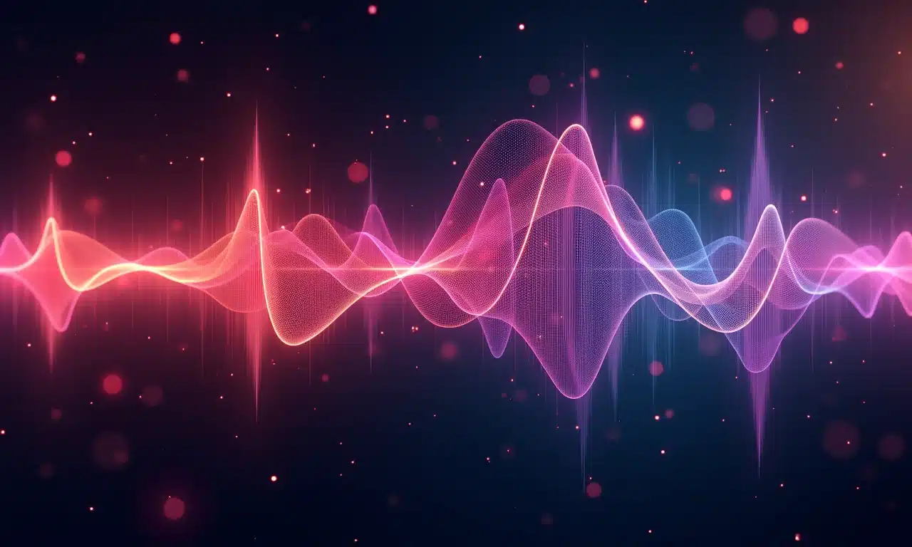 Ondas sonoras transformando-se em símbolos alienígenas, representando a fonologia.
