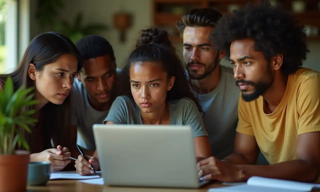 Pessoas diversas questionando fonte de notícia online.