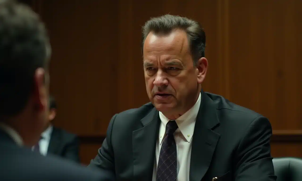 Retrato de Tom Hanks em 'Filadélfia', lutando contra o preconceito.